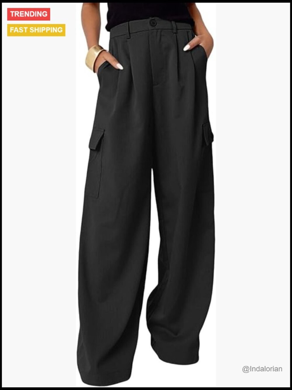 High Waisted Wide Leg Cargo Pants with 4 Pockets Baggy Casual